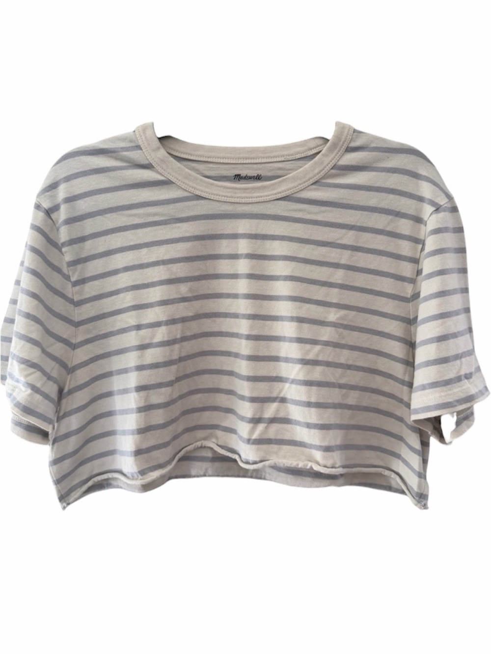 Madewell AllDay Tee Cotton Cream and Light Gray Striped Cropped Tee Size M